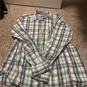 Nautica Blue and Green Plaid Casual Shirt